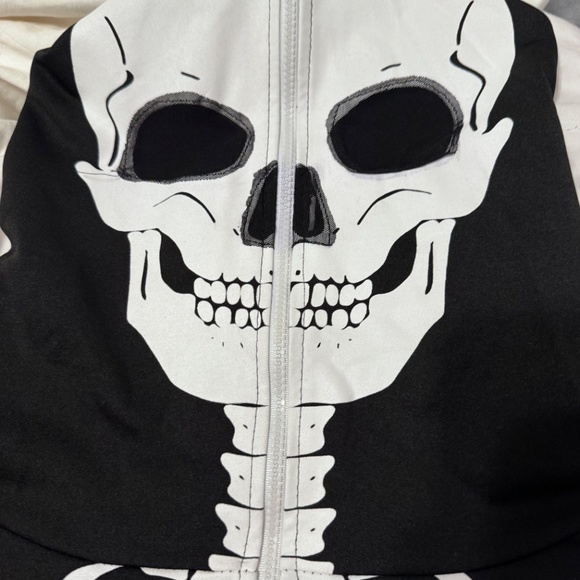 Spooktacular Halloween  Costume Printed Skeleton Hooded Zipper Onesie, Unisex - Picture 4 of 5